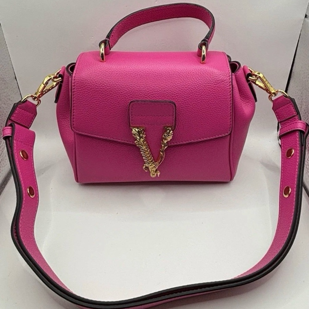 Versace Virtus Grainy Calf Small Pink Top Handle Bag 1015556 IT NWT $2100.New